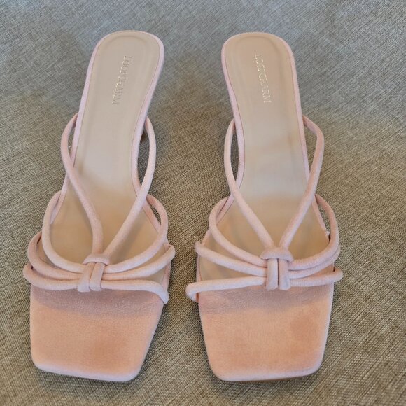 Women's Pink Nubuck Strappy Knotted Sandals with Kitten Heel, Size 9 - Picture 1 of 5